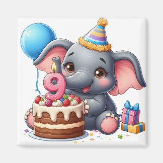 Cute Elephant 9th Birthday Magnet