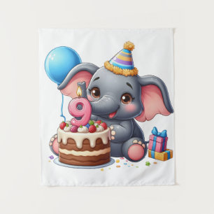 Cute Elephant 9th Birthday Tapestry