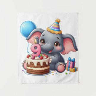 Cute Elephant 9th Birthday Tapestry