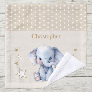 Cute elephant add name polka dots stars brown wash cloth