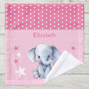 Cute elephant add name polka dots stars pink wash cloth