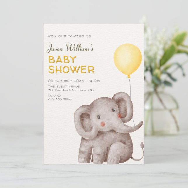 Cute Elephant and balloon baby shower Invitation (Standing Front)