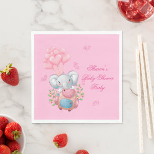 Cute Elephant and Balloon Baby Shower Paper Napkin