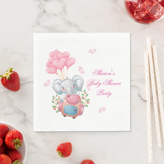 Cute Elephant and Balloon Baby Shower Paper Napkin (Insitu)