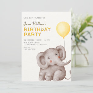 Cute Elephant and balloon birthday Invitation