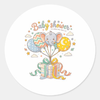 Cute Elephant and Balloons Design For Baby Shower Classic Round Sticker