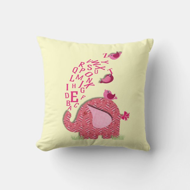 Cute Elephant and Chicks Alphabet Print Cushion (Front)