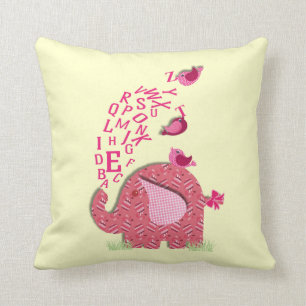 Cute Elephant and Chicks Alphabet Print Cushion