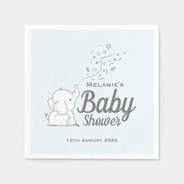 Cute Elephant and Confetti Blue Baby Shower Napkin (Front)