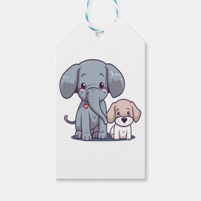 Cute Elephant and dog    Gift Tags (Front)