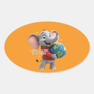 Cute Elephant and Hugging the Planet Eco Design  Oval Sticker