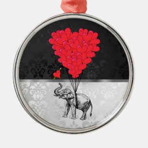 Cute elephant and love heart on grey metal tree decoration