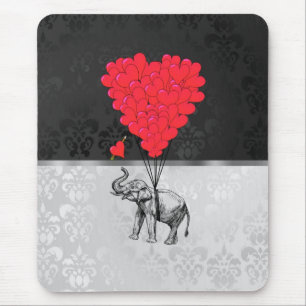 Cute elephant and love heart on grey mouse mat