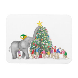 Cute elephant and meerkats Christmas magnet