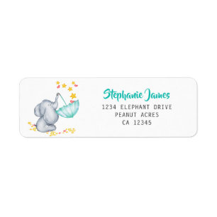 Cute Elephant and Stars Baby Shower Return Address