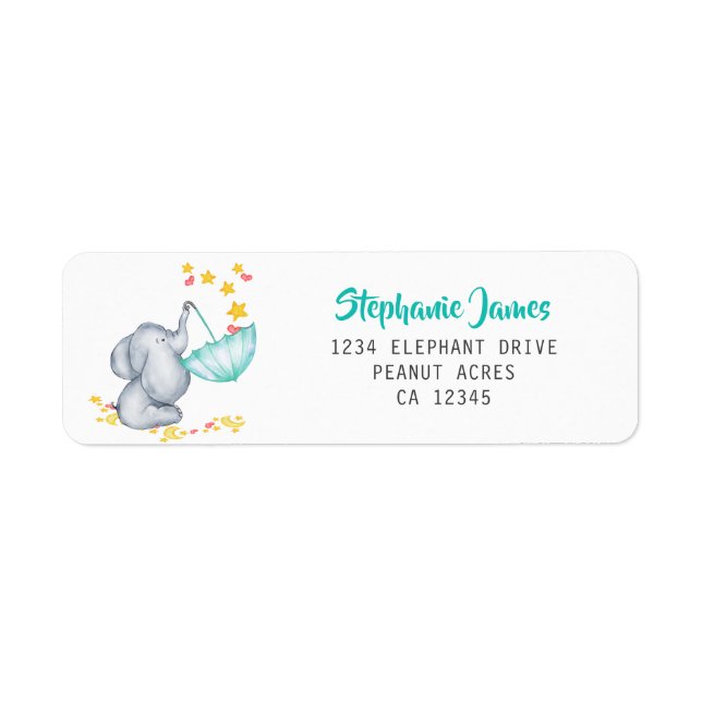Cute Elephant and Stars Baby Shower Return Address (Front)
