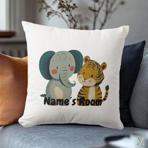 Cute Elephant and Tiger Nursery Illustration Cushion