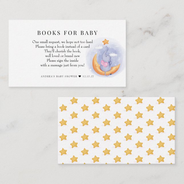 Cute Elephant | Animals Baby Shower | Book Request Enclosure Card (Front/Back)