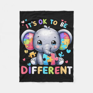 Cute Elephant Autism Awareness Its Ok To Be Differ Fleece Blanket