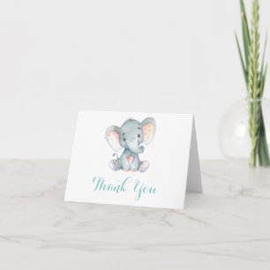 Cute Elephant Baby Aqua Teal Turquoise and Grey Thank You Card
