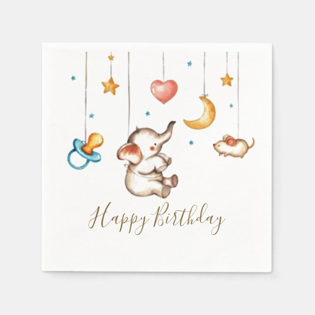 Cute Elephant baby birthday party Napkin (Front)