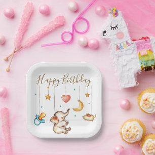 Cute Elephant baby birthday party Paper Plate