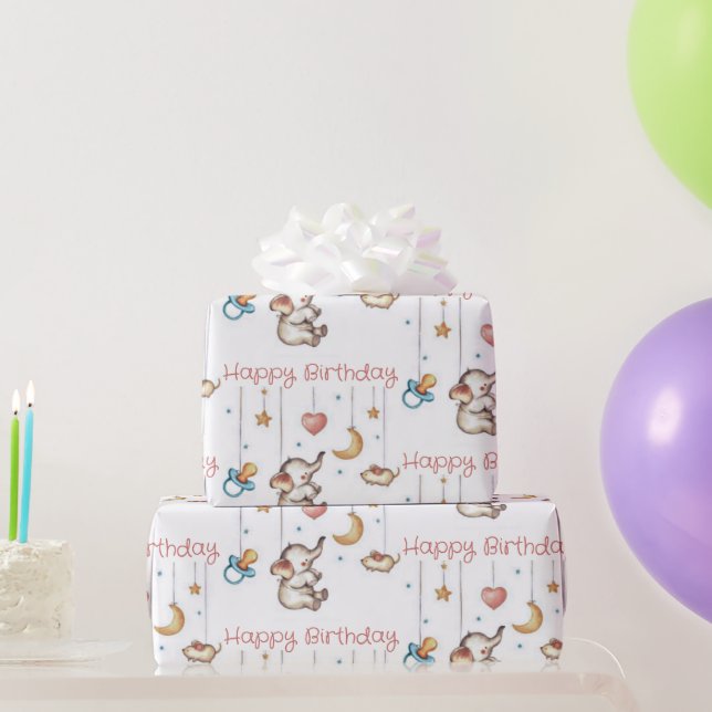 Cute Elephant baby birthday Wrapping Paper (Party Gifts)