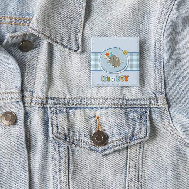 Cute Elephant Baby Boy Announcement  15 Cm Square Badge (Creator Uploaded)