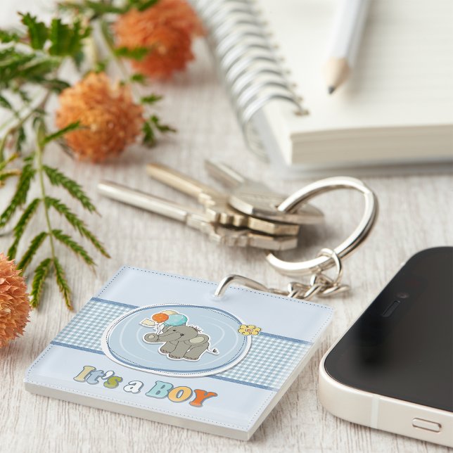 Cute Elephant Baby Boy Announcement  Key Ring (Creator Uploaded)