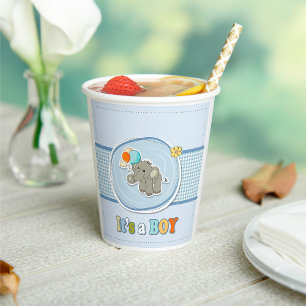 Cute Elephant Baby Boy Announcement  Paper Cups