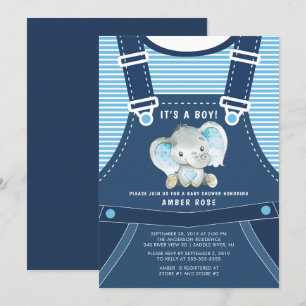 Cute Elephant Baby Boy Baby Shower Invitation