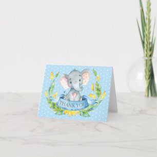 Cute Elephant Baby Boy Blue and Gray Thank You Card