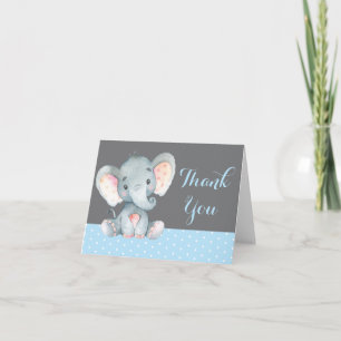 Cute Elephant Baby Boy Blue and Gray Thank You Card