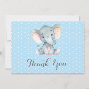Cute Elephant Baby Boy Blue and Grey Thank You Card
