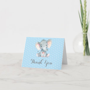Cute Elephant Baby Boy Blue and Grey Thank You Card