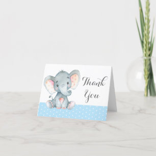 Cute Elephant Baby Boy Blue and Grey Thank You Card