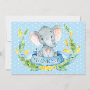 Cute Elephant Baby Boy Blue and Grey Thank You Card