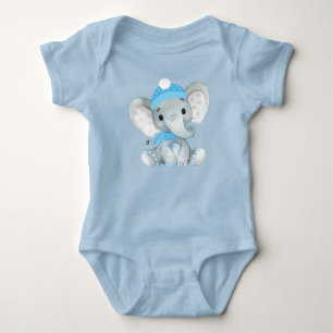 Cute elephant baby boy bodysuit blue rustic