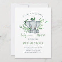 Cute Elephant Baby Boy Greenery Green White