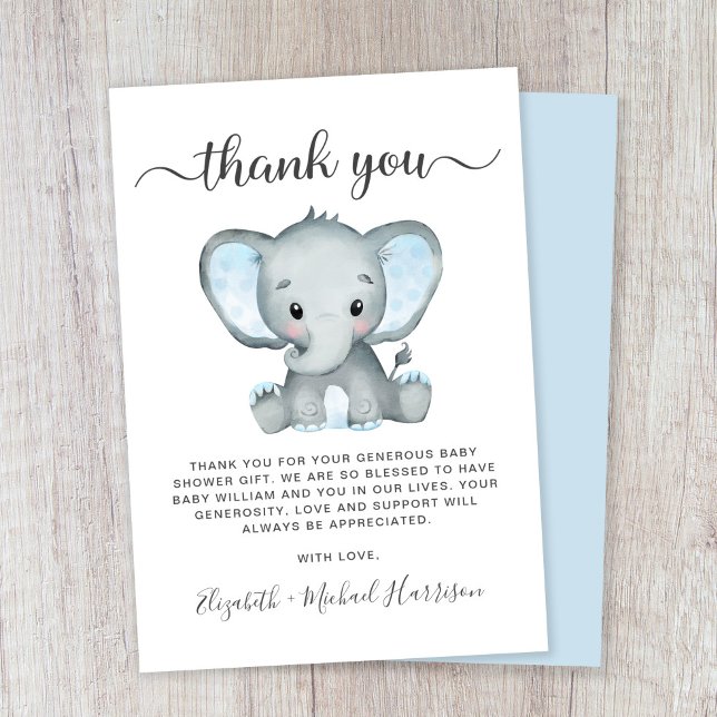 Cute Elephant Baby Boy Shower Thank You Card (Creator Uploaded)