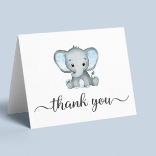 Cute Elephant Baby Boy Shower Thank You Card