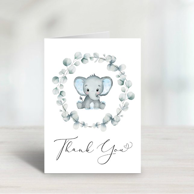 Cute Elephant Baby Boy Shower Thank You Card (Creator Uploaded)