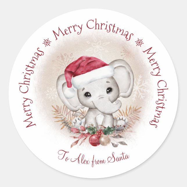 Cute Elephant Baby Christmas Classic Round Sticker (Front)