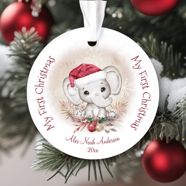 Cute Elephant Baby First Christmas Boy Acrylic Ornament (Cute Elephant Baby First Christmas Boy Acrylic Ornament)