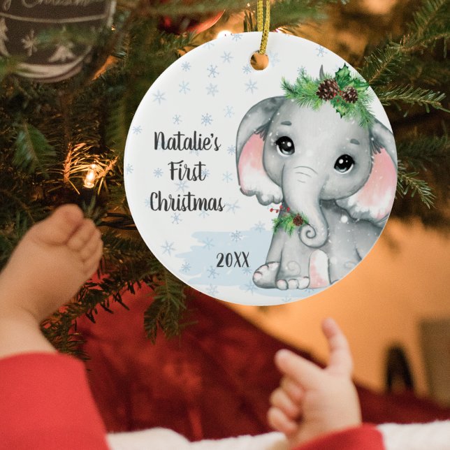 Cute Elephant Baby First Christmas Girl Name Ceramic Tree Decoration (Creator Uploaded)
