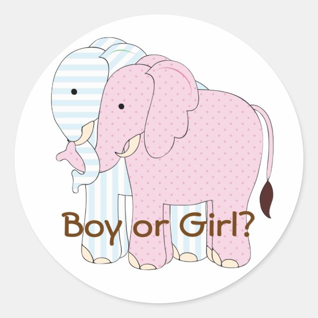 Cute Elephant Baby Gender Reveal Par ty Sticker (Front)