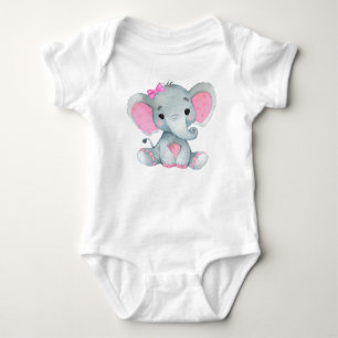 Cute elephant baby girl bodysuit pink rustic