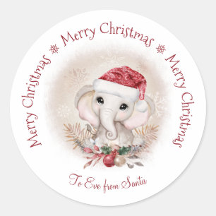 Cute Elephant Baby Girl Christmas Round Sticker