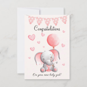 Cute elephant baby girl congratulations card