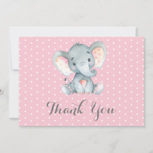 Cute Elephant Baby Girl Pink and Grey Thank You Card